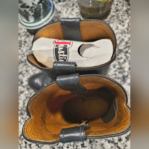 Justin Diamond J Sz 8 Black Leather Western Boots - Picture 4 of 8